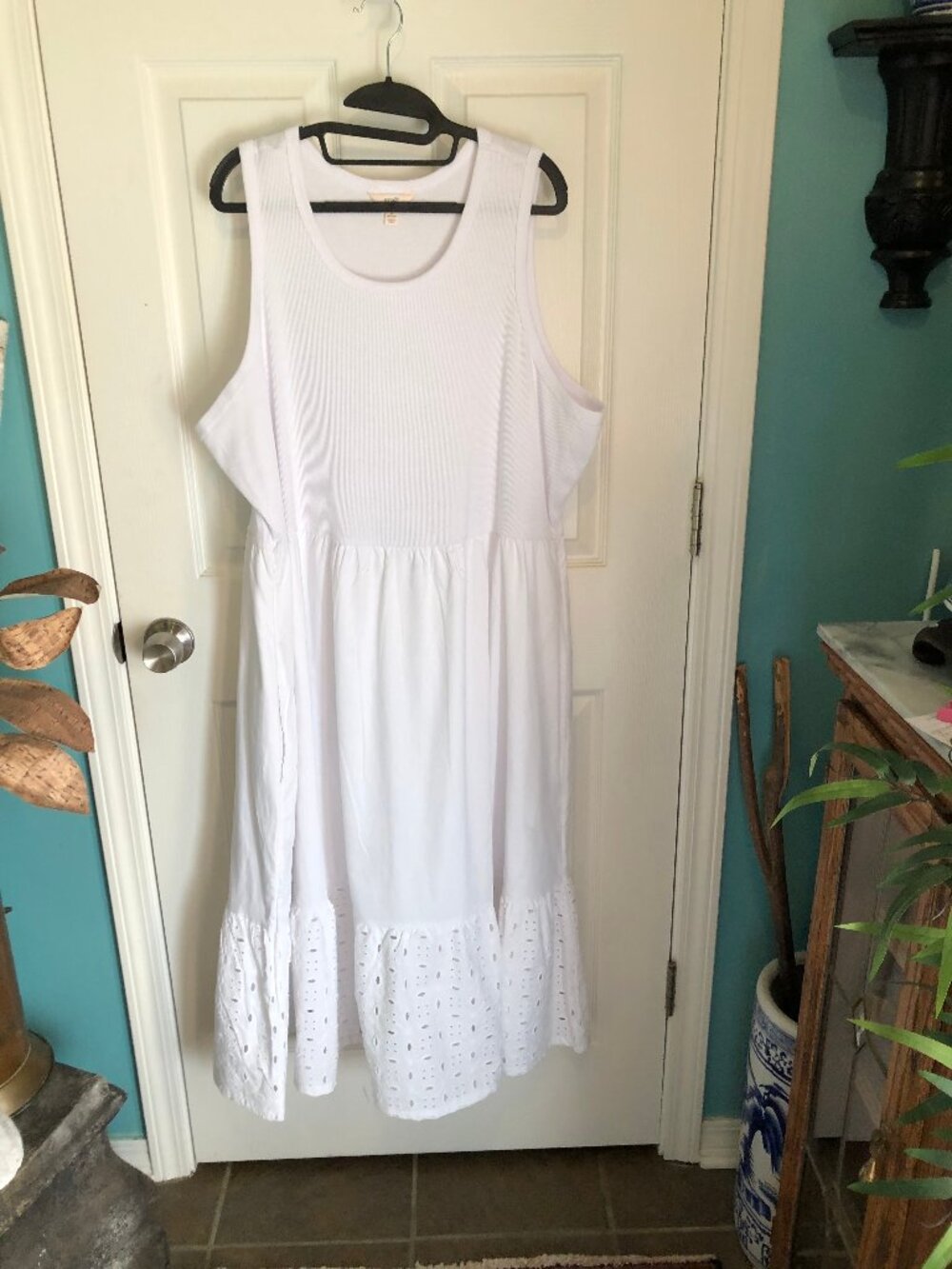 womens 3X Terra & Sky White midi Tank Eyelet Dress